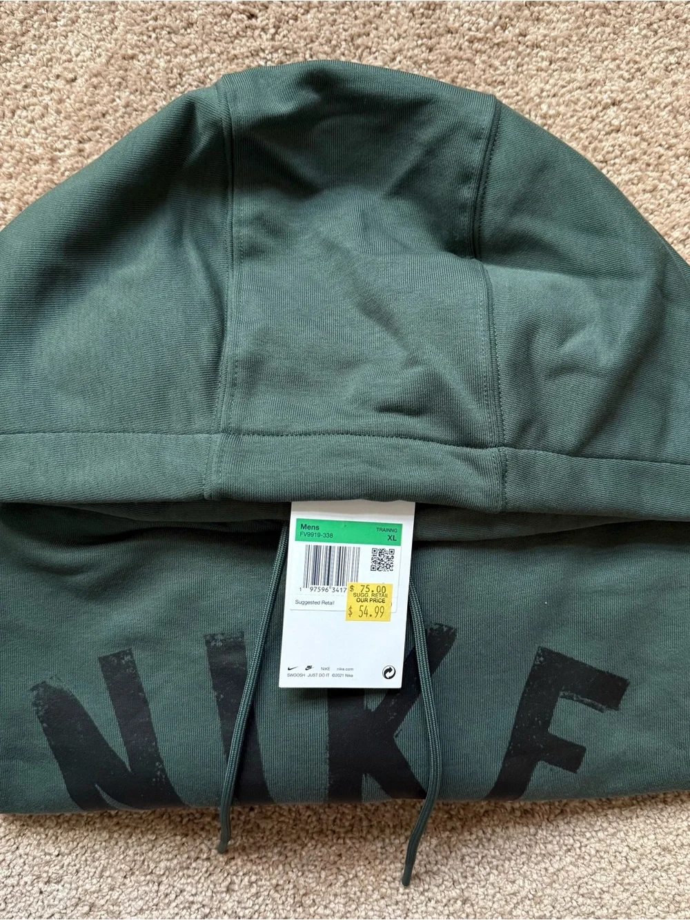 Nike Men's Green Logo Crewneck Hoodie